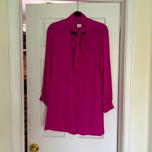 Milly fuchsia silk neck tie long sleeve blouse dress size 6